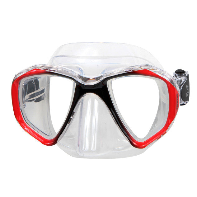 dual lens dive mask with tinted lenses for color correction in red