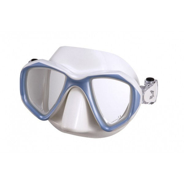 dual lens dive mask with tinted lenses for color correction powder blue