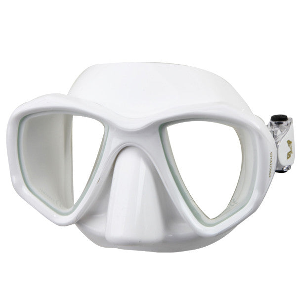dual lens dive mask with tinted lenses for color correction in white