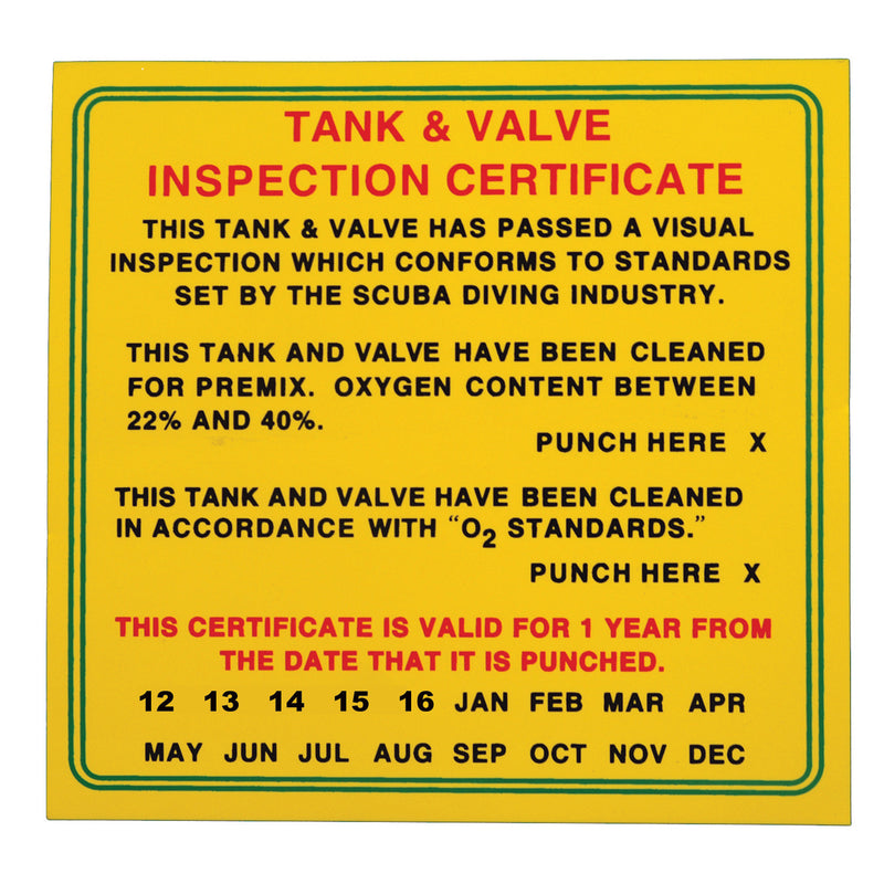 Nitrox Tank & Valve Inspection Sticker