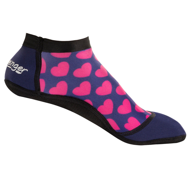 short beach socks with a pink heart pattern